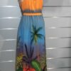 Robe longue, imprimée tropicale, poitrine rembourrée