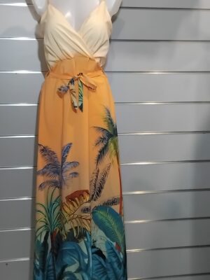 Robe longue, imprimée tropicale, poitrine rembourrée