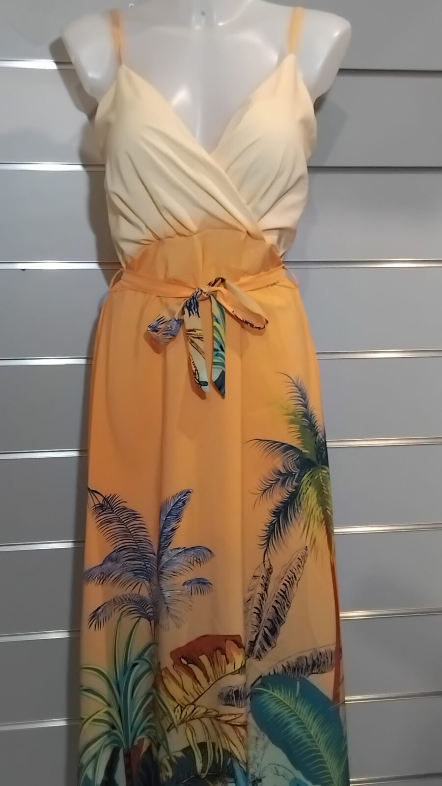 Robe longue, imprimée tropicale, poitrine rembourrée