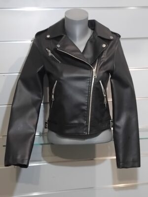 Veste femme, perfecto en cuir synthétique, col à revers, poche poitrine, fermeture à zip