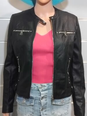 Veste femme, Miss Sissi, simili cuir, coupe slim, deux poches poitrines