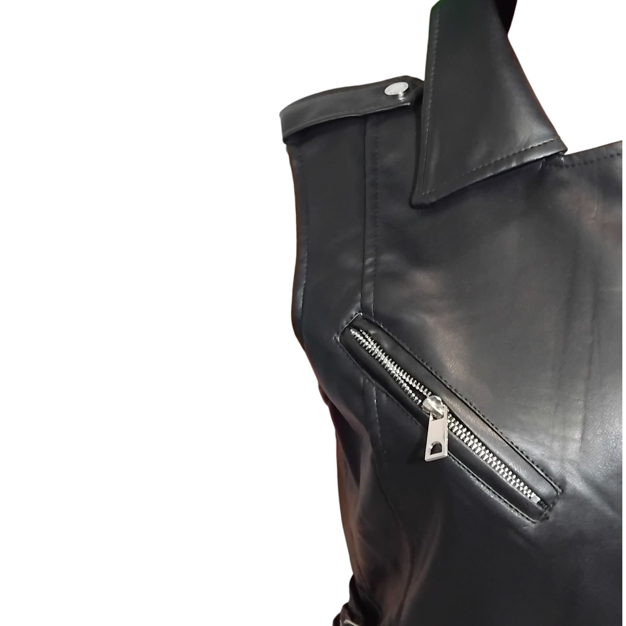 Robe perfecto en simili cuir, col à revers, poche et fermetures zippées, coupe ample