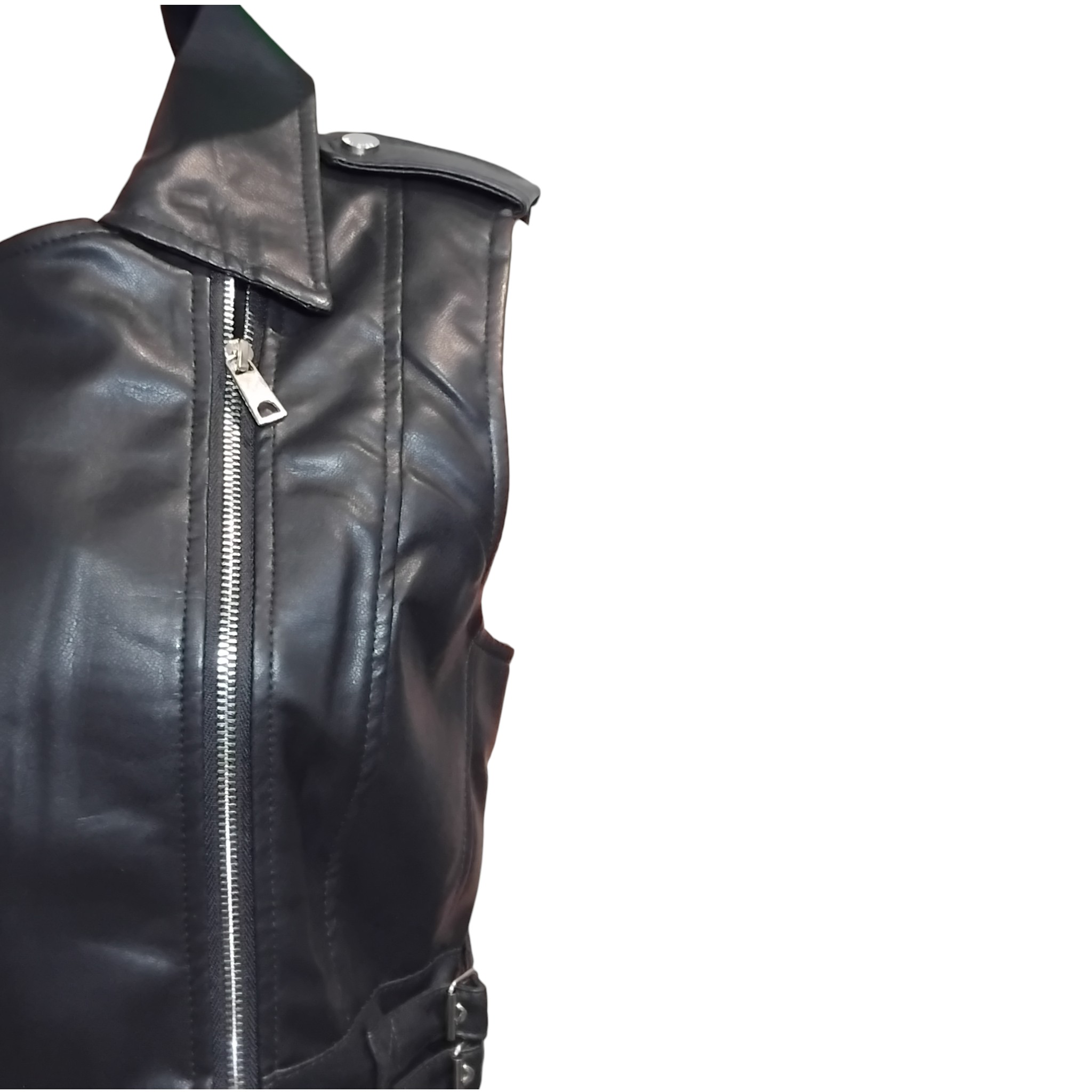 Robe perfecto en simili cuir, col à revers, poche et fermetures zippées, coupe ample