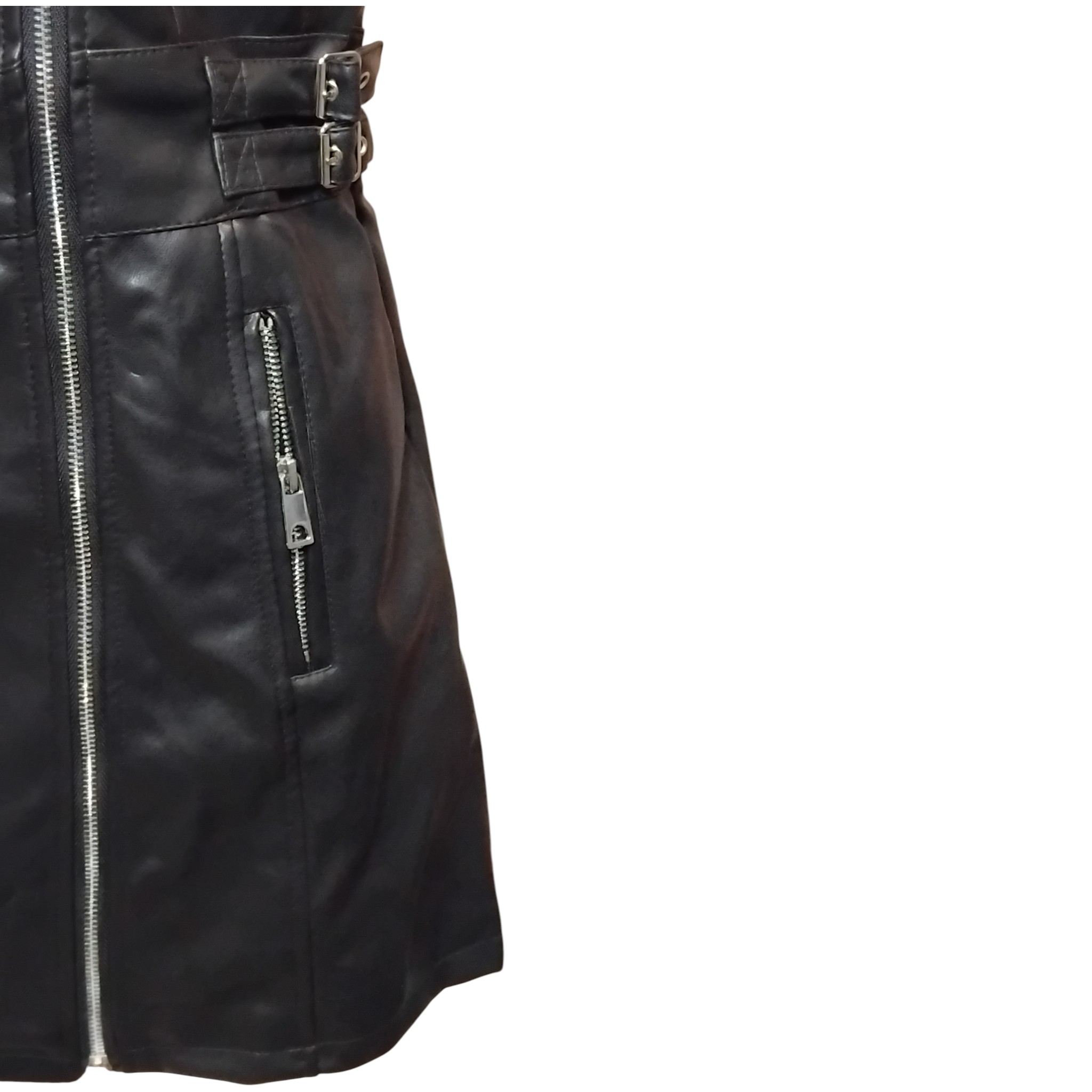 Robe perfecto en simili cuir, col à revers, poche et fermetures zippées, coupe ample