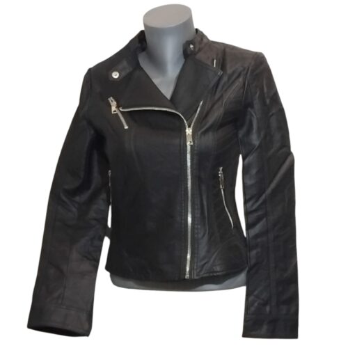 Veste femme, perfecto en cuir synthétique, col à revers, poche poitrine, fermeture à zip