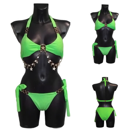 Maillot de bain Femme, bikini 2 pièces, bijou poitrine, logo étoile de mer, vert