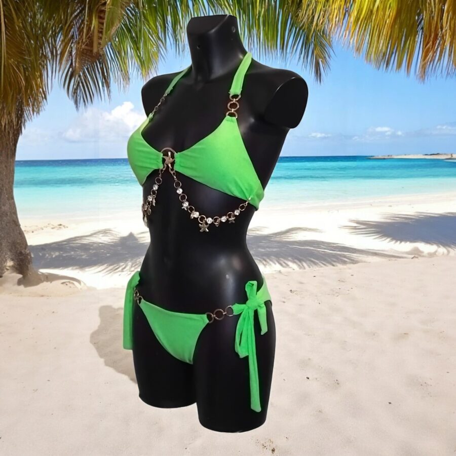 Maillot de bain Femme, bikini 2 pièces, bijou poitrine, logo étoile de mer, vert