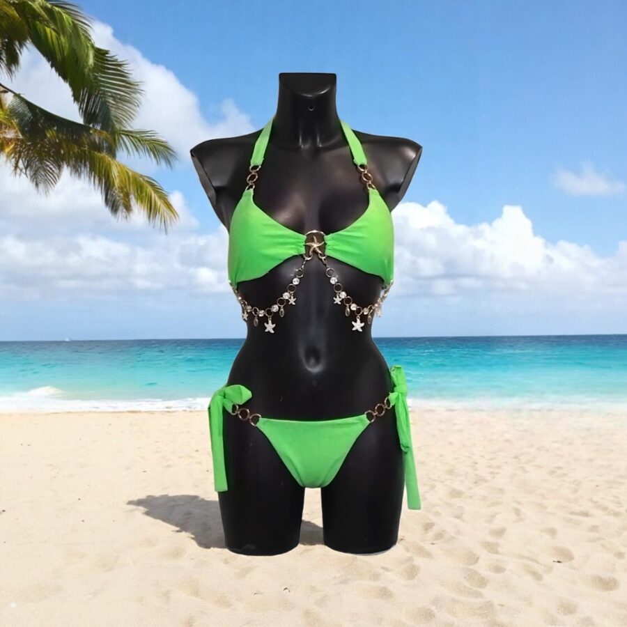 Maillot de bain Femme, bikini 2 pièces, bijou poitrine, logo étoile de mer, vert
