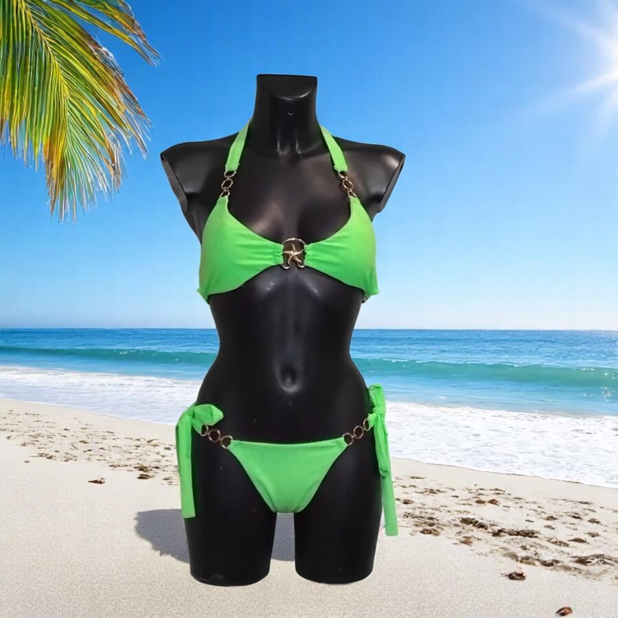 Maillot de bain Femme, bikini 2 pièces, bijou poitrine, logo étoile de mer, vert
