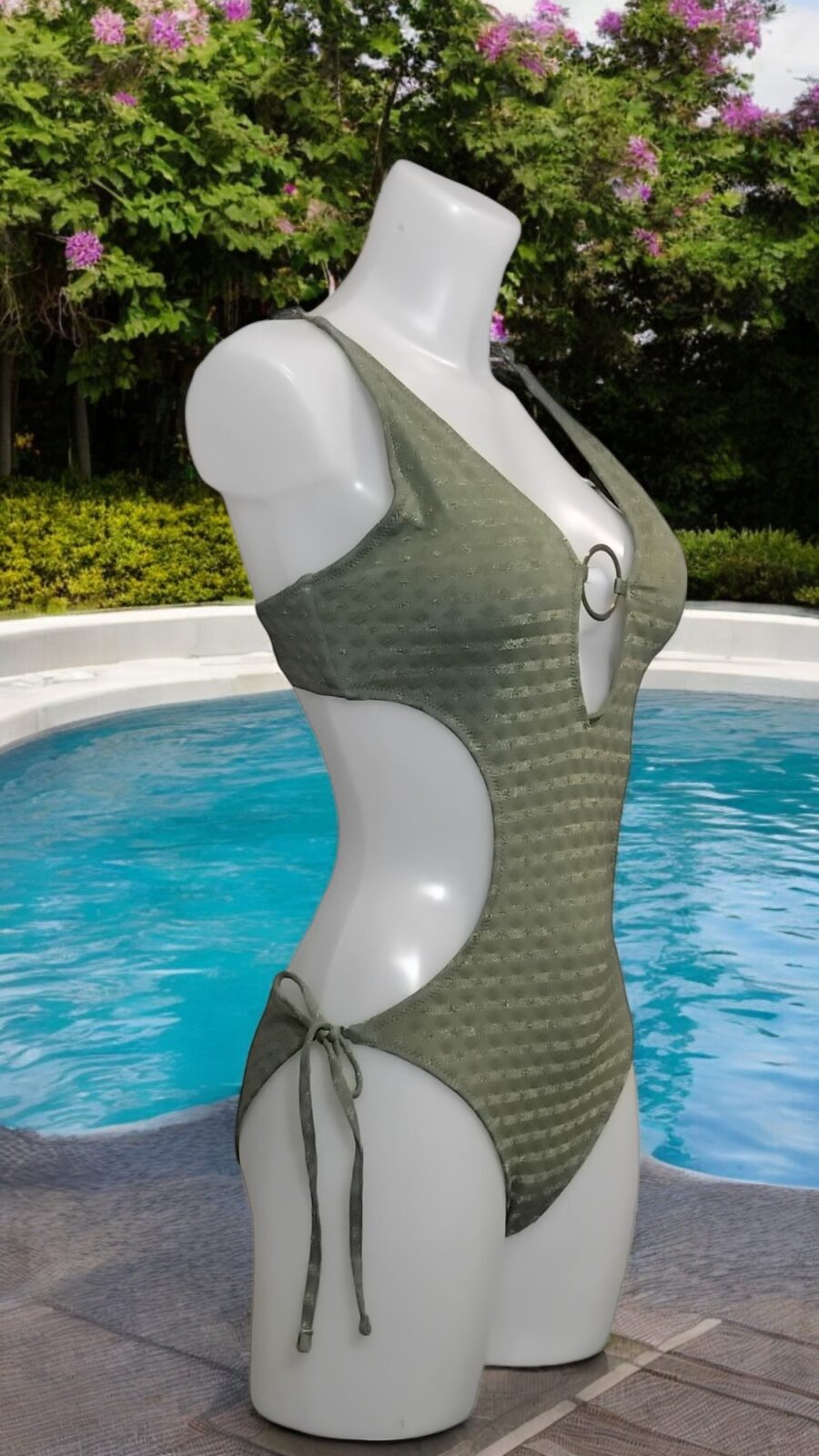 Maillot de bain Femme, 1 pièce, dos nu, couleur kaki
