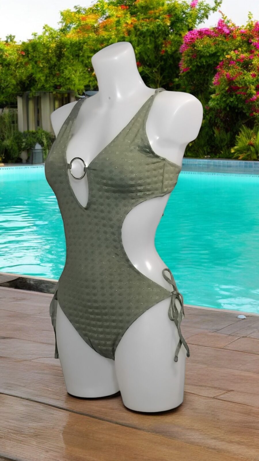 Maillot de bain Femme, 1 pièce, dos nu, couleur kaki