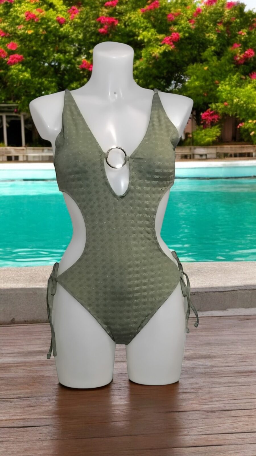 Maillot de bain Femme, 1 pièce, dos nu, couleur kaki