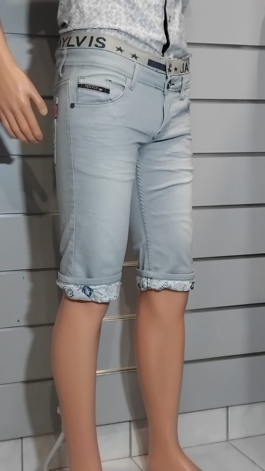 Bermuda Homme, short jean stretch, ourlets imprimés, JAYLVIS