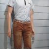 Bermuda Homme, short jean stretch, ourlets imprimés, JAYLVIS, marron