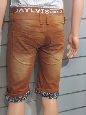 Bermuda Homme, short jean stretch, ourlets imprimés, JAYLVIS, marron