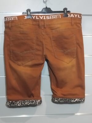 Bermuda Homme, short jean stretch, ourlets imprimés, JAYLVIS, marron