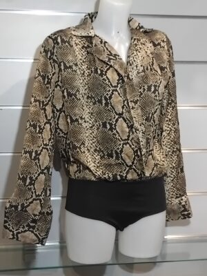 Body chemisier, peau de serpent "snake skin", col blazer, bas noir