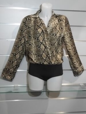 Body chemisier, peau de serpent "snake skin", col blazer, bas noir