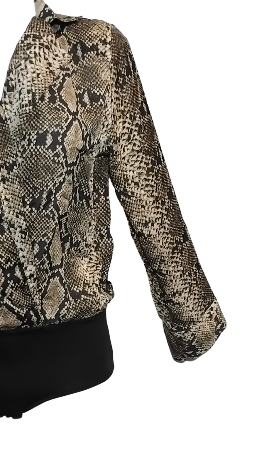 Body chemisier Femme, aspect peau de serpent "snake skin", col blazer, bas noir