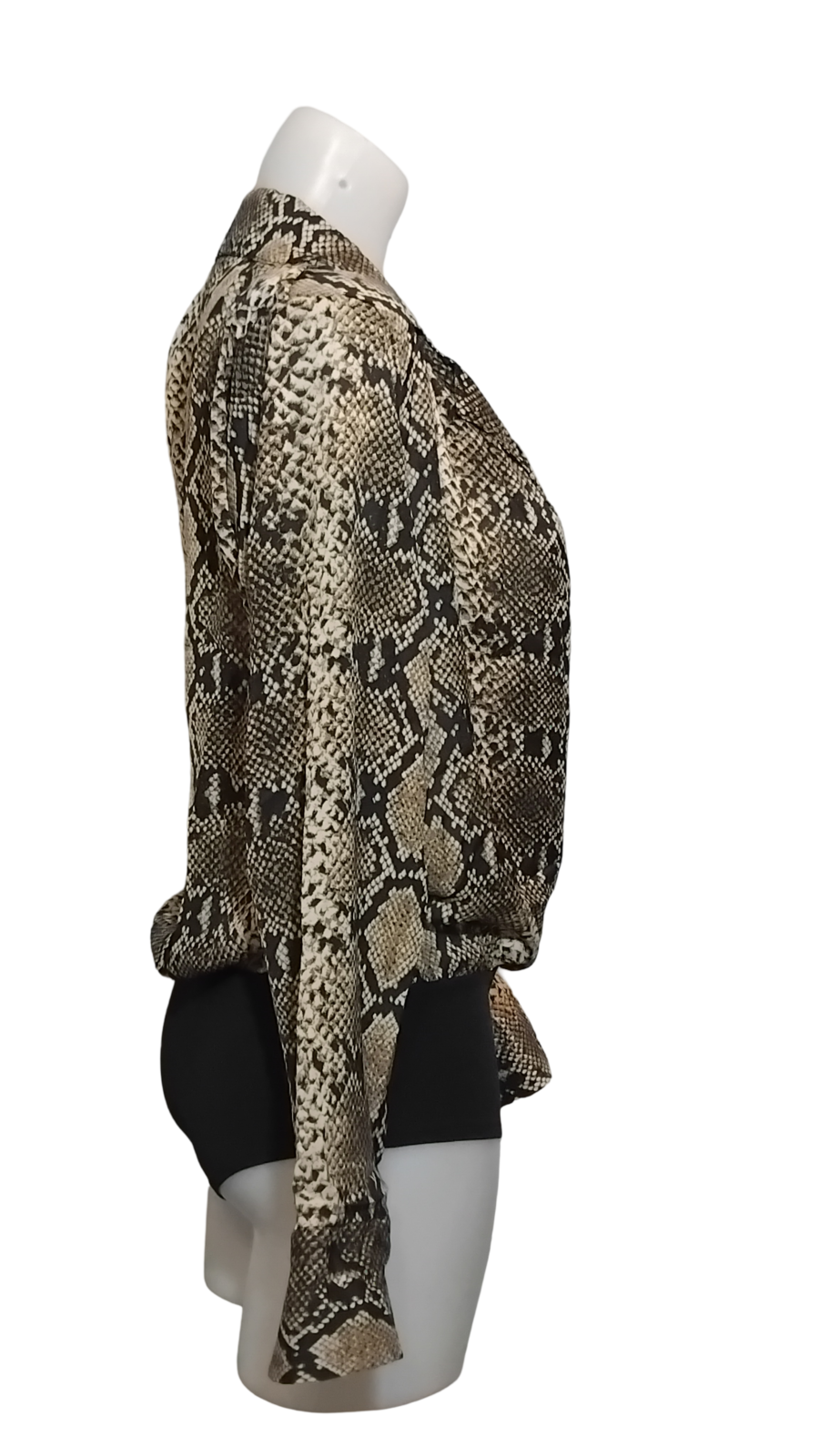 Body chemisier Femme, aspect peau de serpent "snake skin", col blazer, bas noir