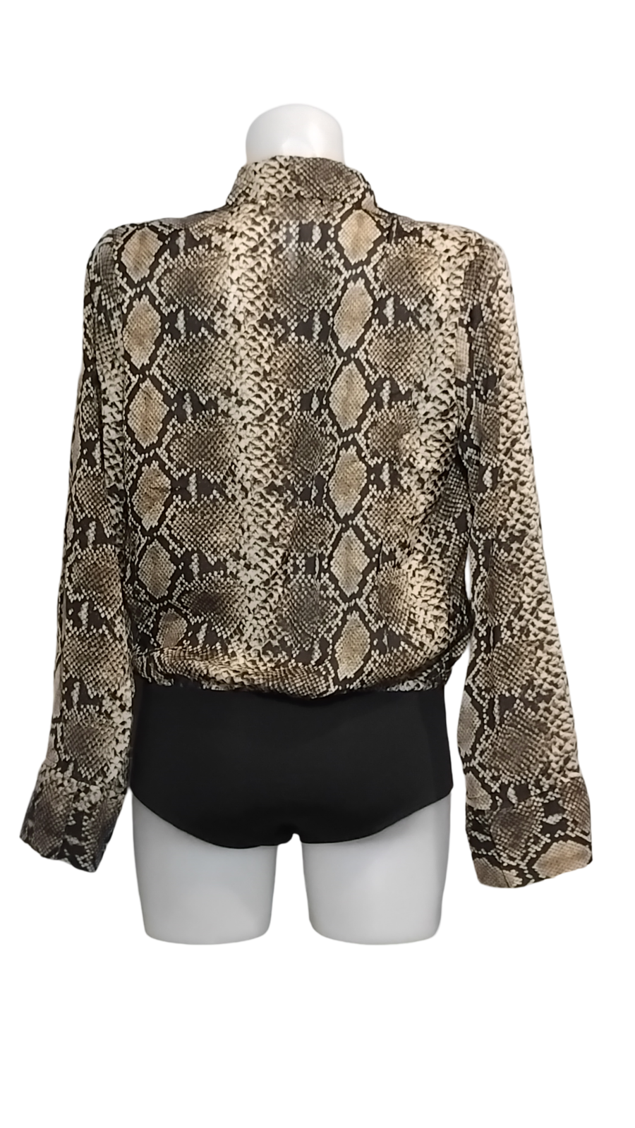 Body chemisier Femme, aspect peau de serpent "snake skin", col blazer, bas noir