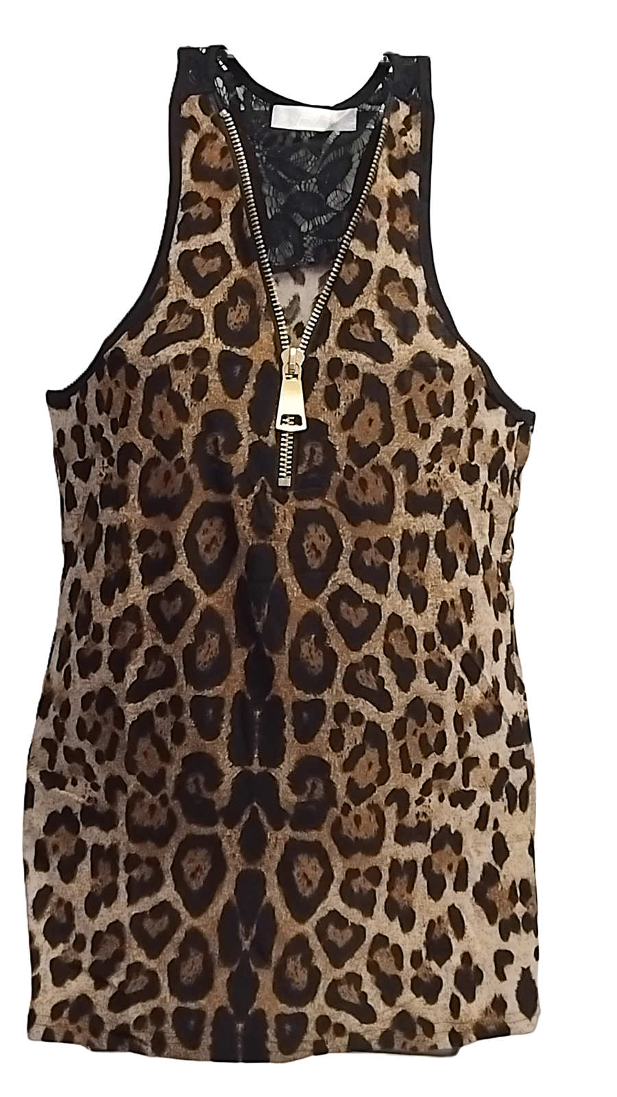 Dédardeur femme, top sans manches imprimé léopard, col zippé, marron et beige