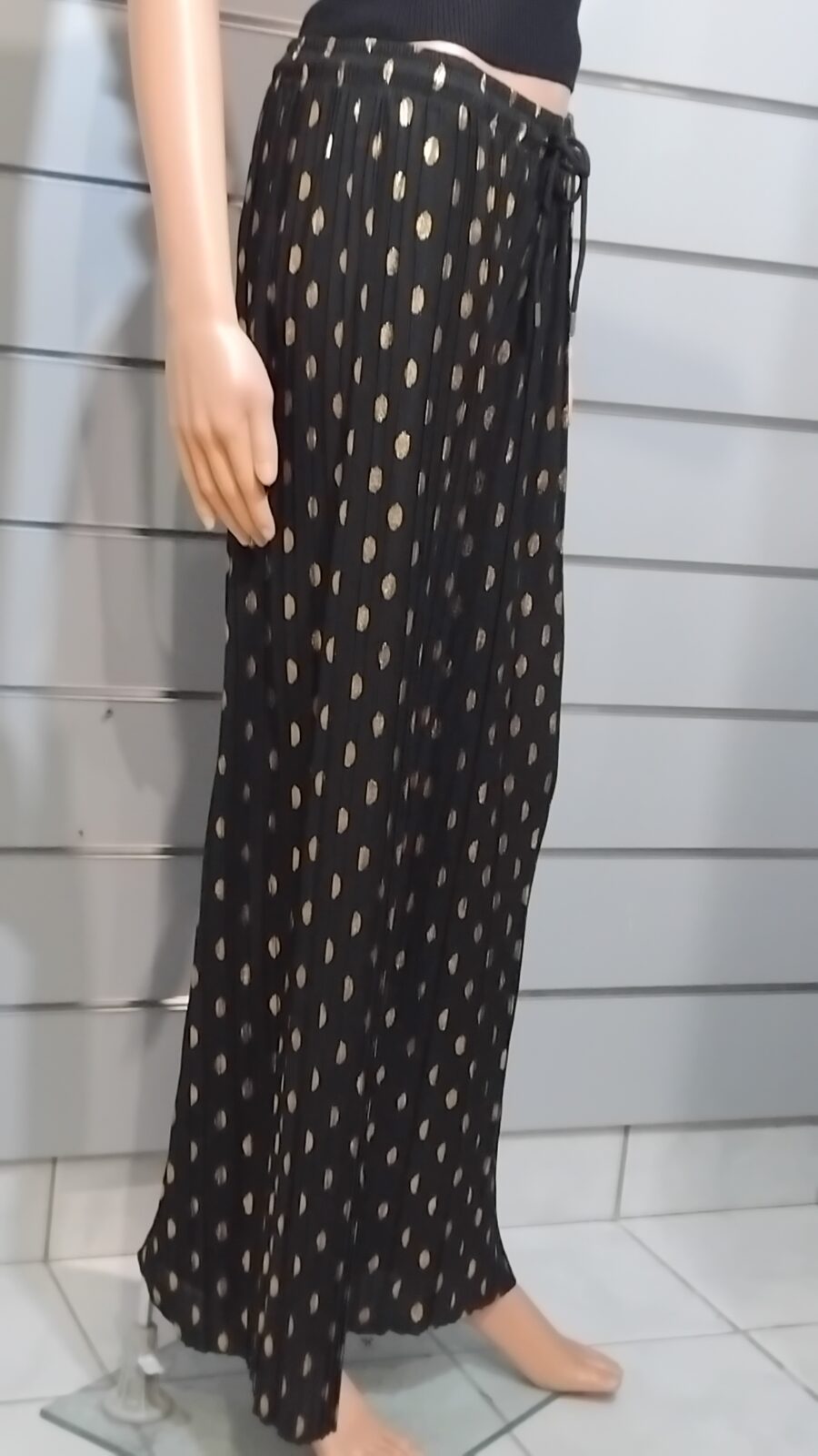 Pantalon Femme, style casual, plissé, fluide, à petits poids, doré