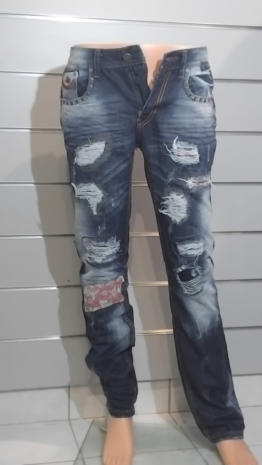 Pantalon Homme, Jean déchiré, destroy, à empiècement, fermeture à zip