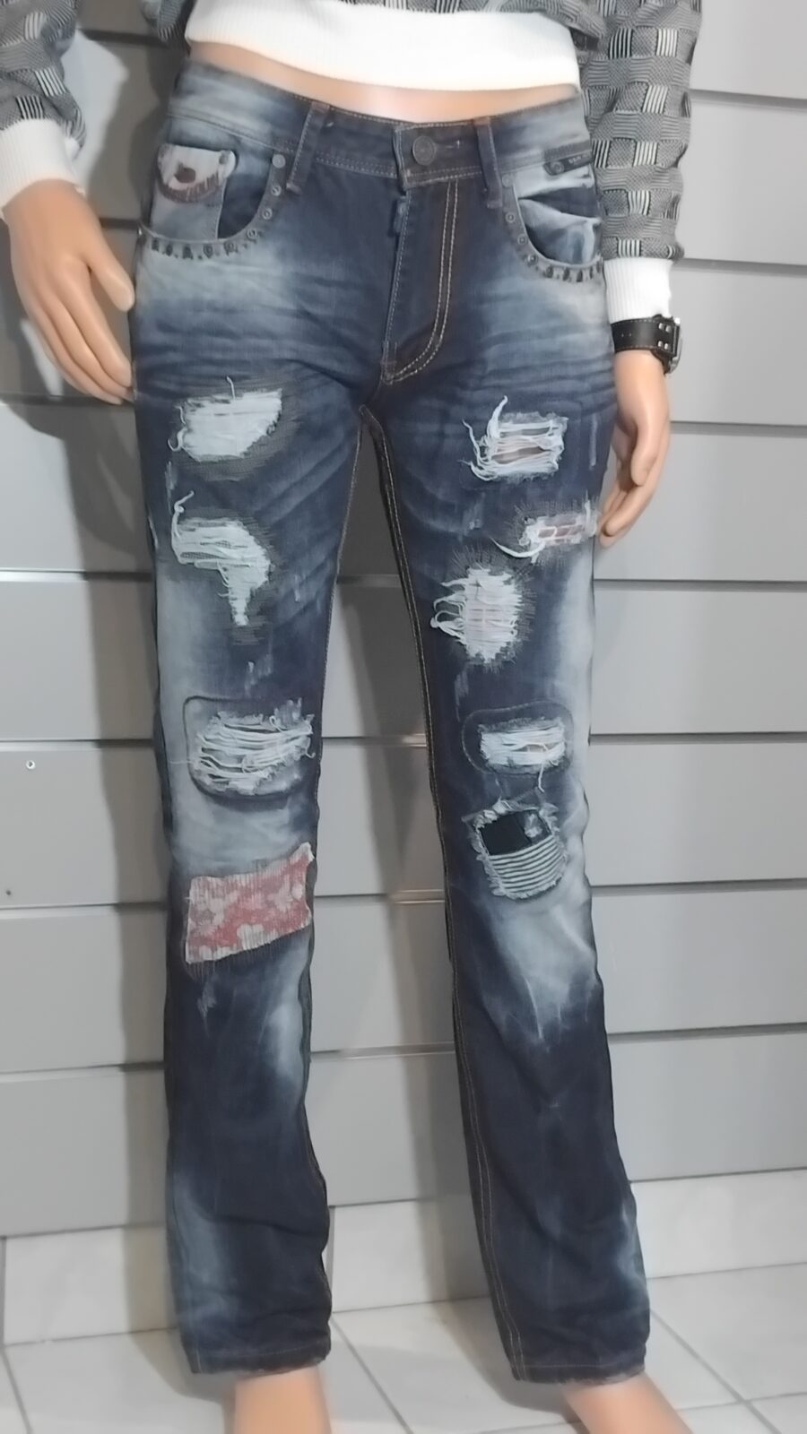 Pantalon Homme, Jean déchiré, destroy, à empiècement, fermeture à zip