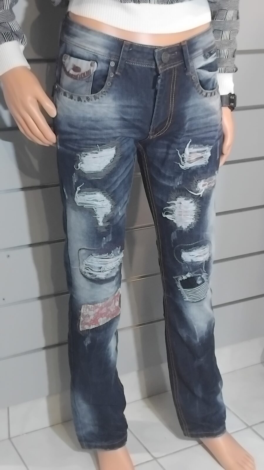 Pantalon Homme, Jean déchiré, destroy, à empiècement, fermeture à zip