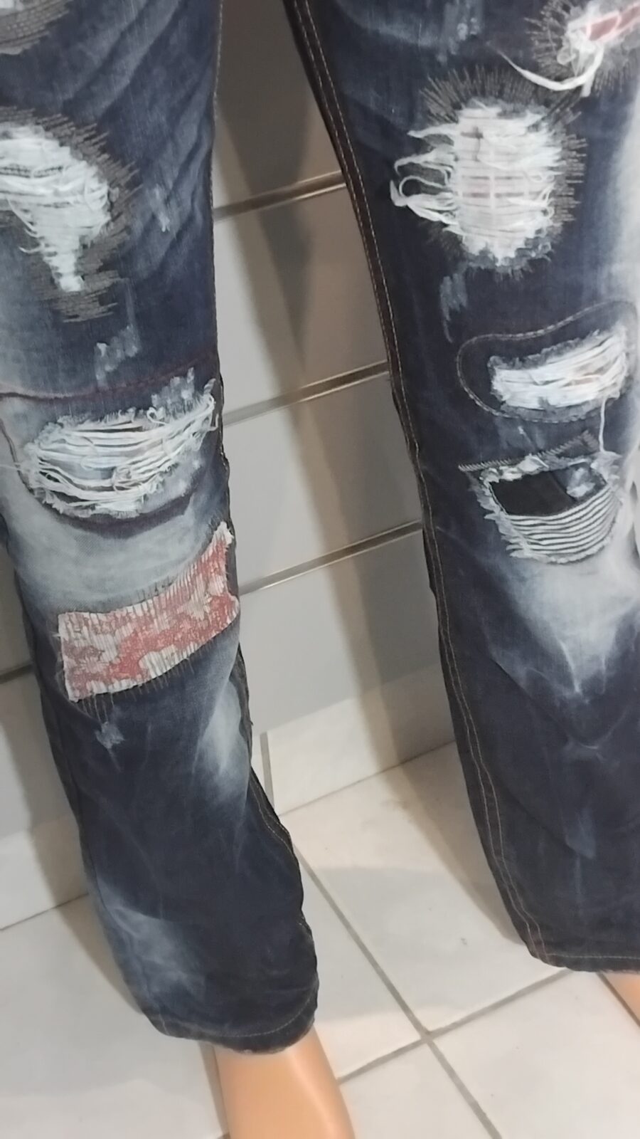 Pantalon Homme, Jean déchiré, destroy, à empiècement, fermeture à zip