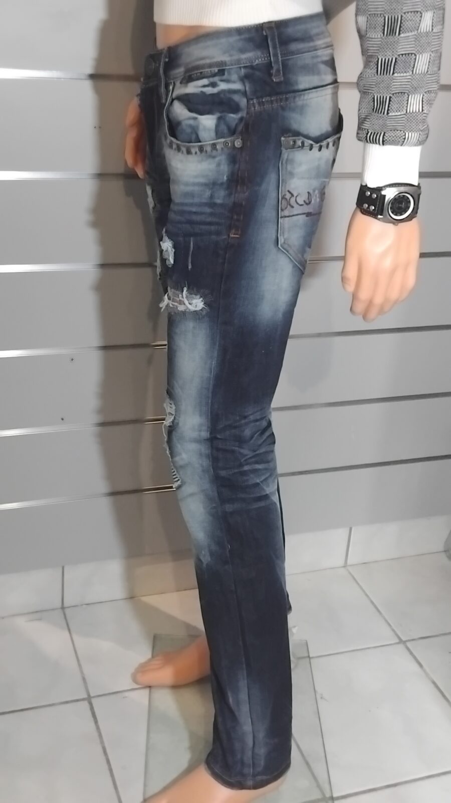 Pantalon Homme, Jean déchiré, destroy, à empiècement, fermeture à zip