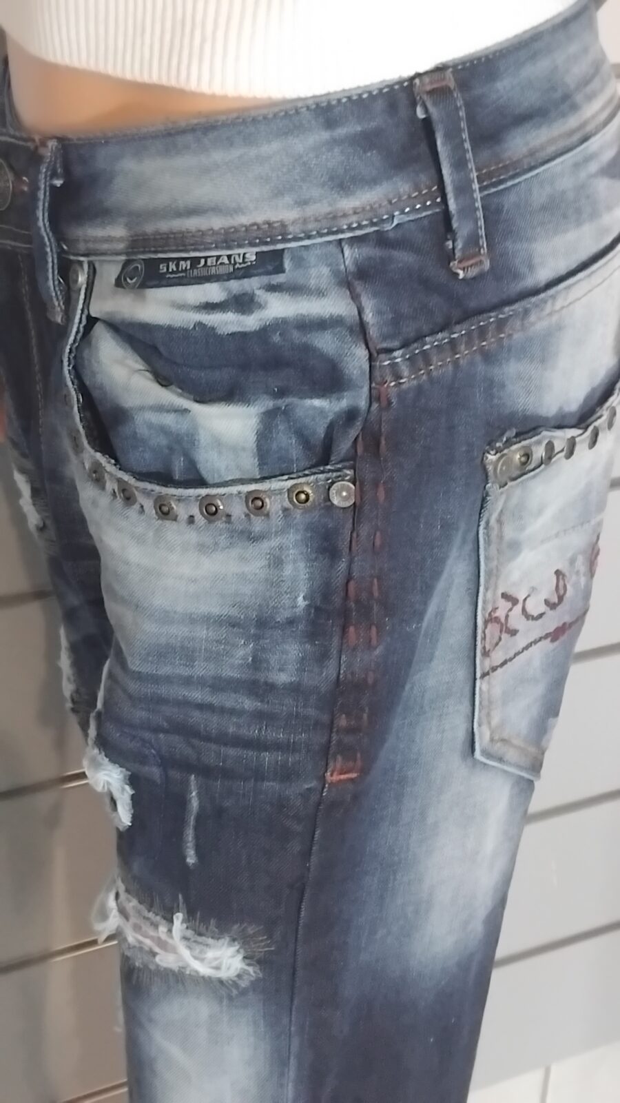 Pantalon Homme, Jean déchiré, destroy, à empiècement, fermeture à zip