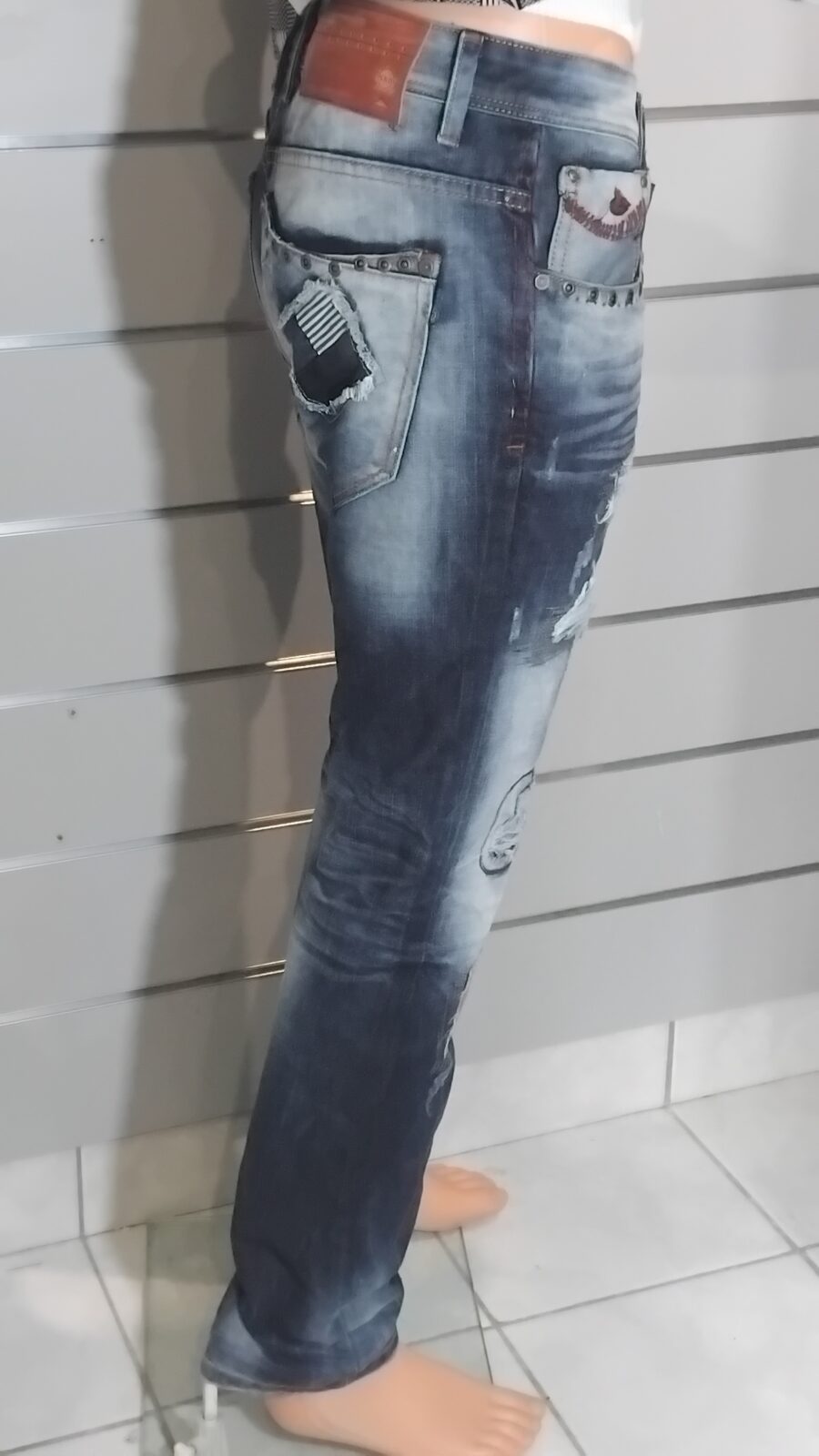 Pantalon Homme, Jean déchiré, destroy, à empiècement, fermeture à zip