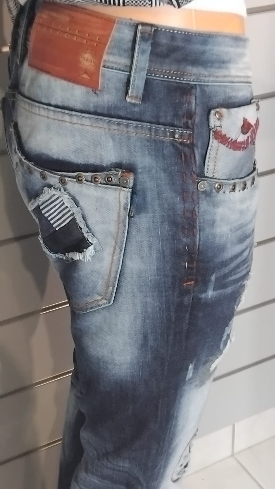 Pantalon Homme, Jean déchiré, destroy, à empiècement, fermeture à zip