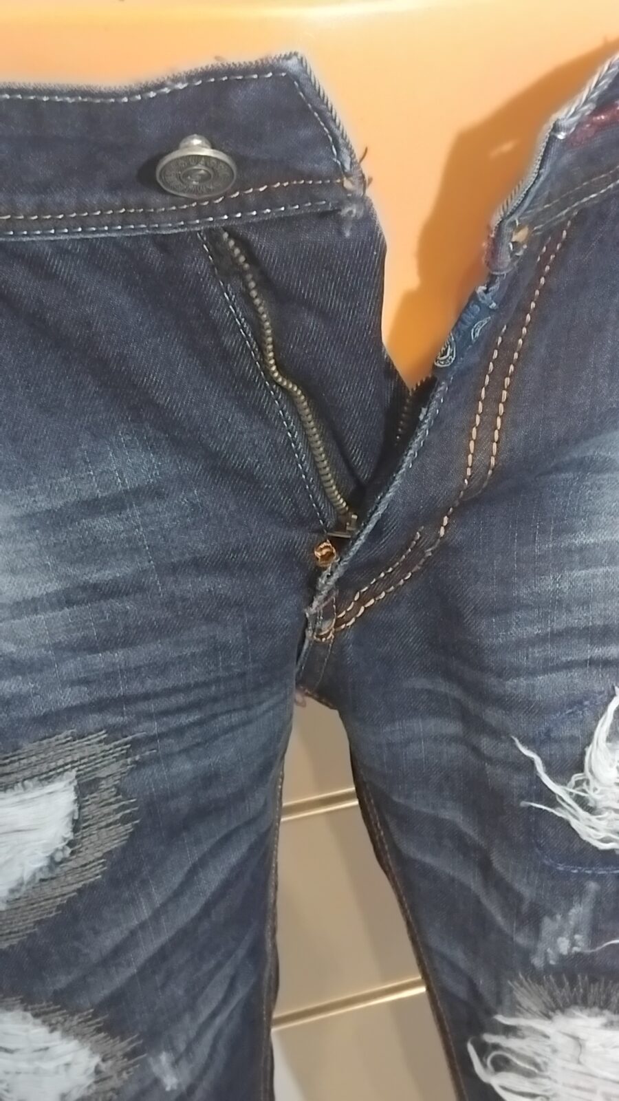 Pantalon Homme, Jean déchiré, destroy, à empiècement, fermeture à zip