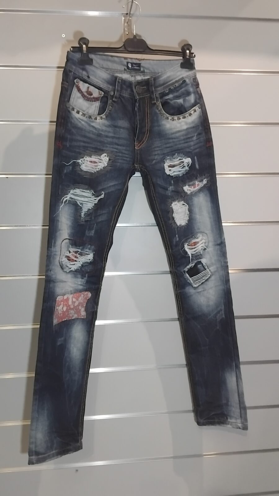 Pantalon Homme, Jean déchiré, destroy, à empiècement, fermeture à zip