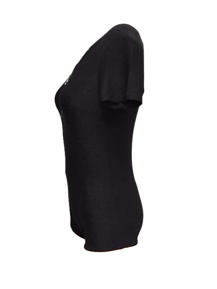 Body T-shirt Femme, Bodysuit, Jumpsuit, Top à manches courtes, col zippé, strass et paillettes, Noir