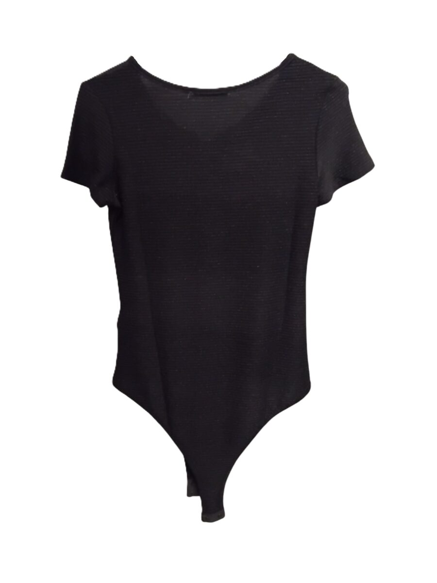 Body T-shirt Femme, Bodysuit, Jumpsuit, Top à manches courtes, col zippé, strass et paillettes, Noir