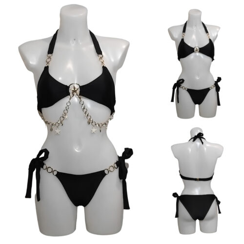 Maillot de bain Femme, bikini 2 pièces, bijou poitrine, logo étoile de mer, noir