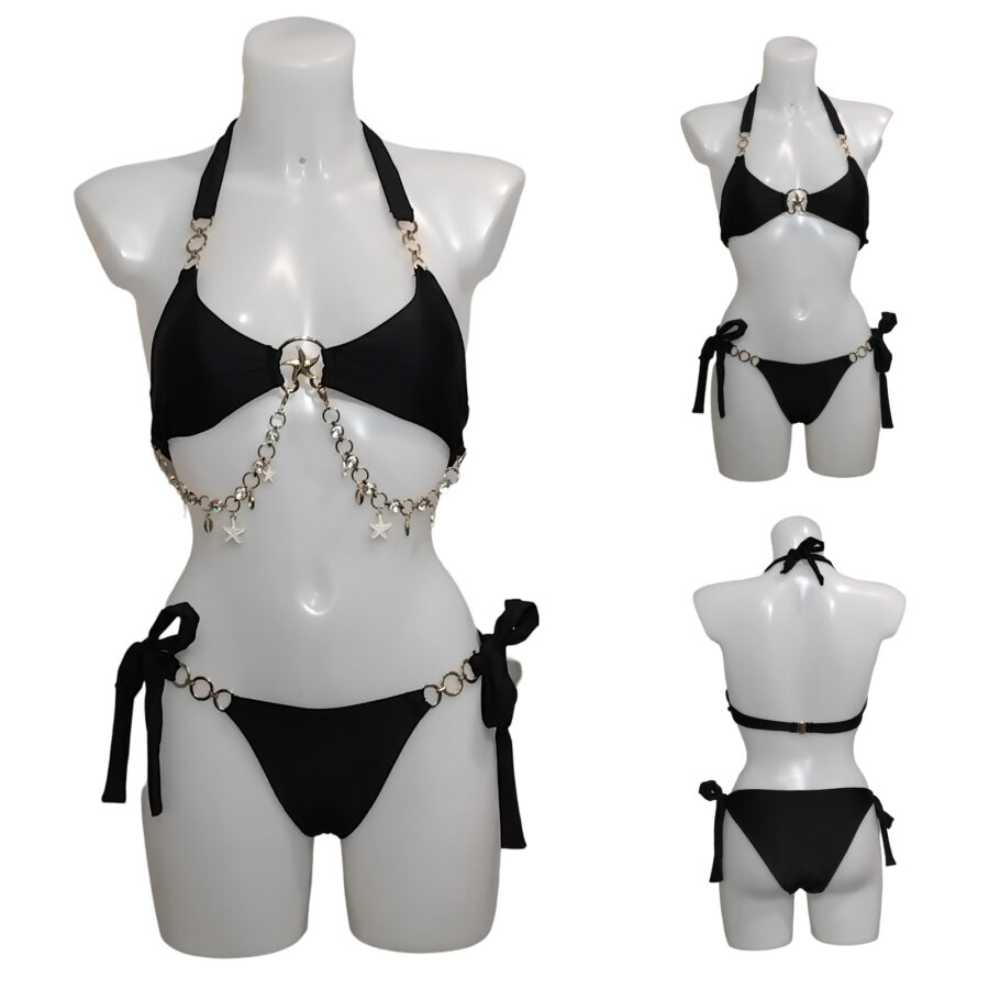 Maillot de bain Femme, bikini 2 pièces, bijou poitrine, logo étoile de mer, noir