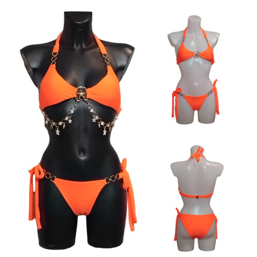 Maillot de bain Femme, bikini 2 pièces, bijou poitrine, logo étoile de mer, orange