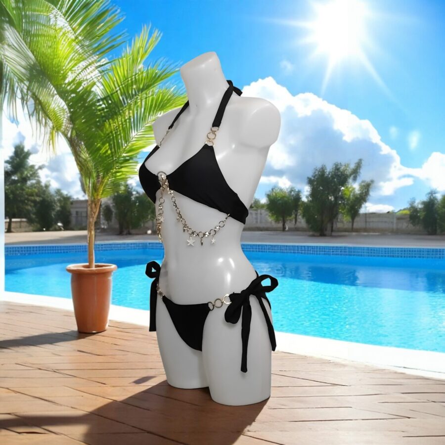 Maillot de bain Femme, bikini 2 pièces, bijou poitrine, logo étoile de mer, noir