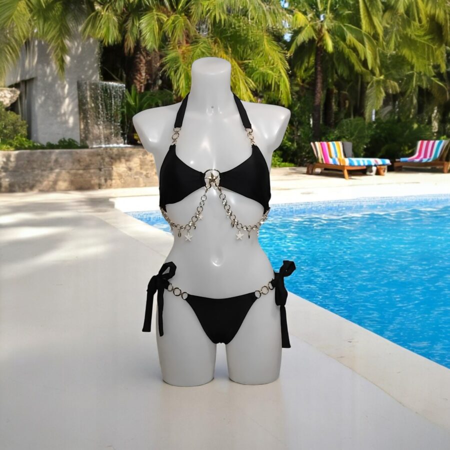Maillot de bain Femme, bikini 2 pièces, bijou poitrine, logo étoile de mer, noir