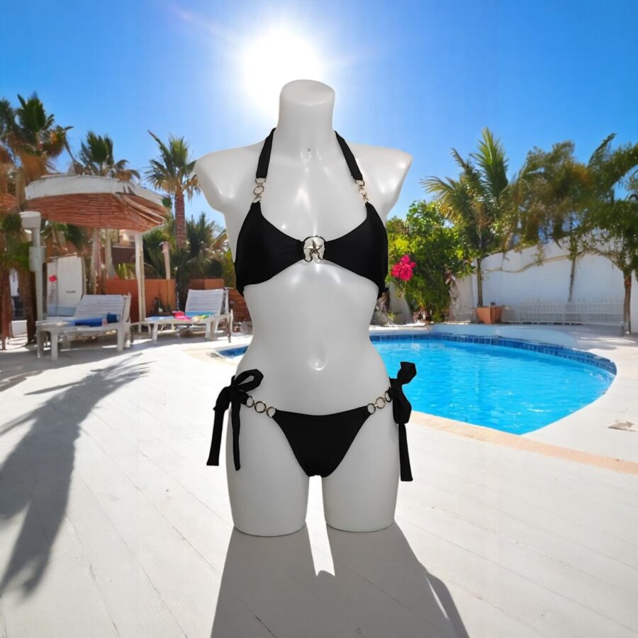 Maillot de bain Femme, bikini 2 pièces, bijou poitrine, logo étoile de mer, noir