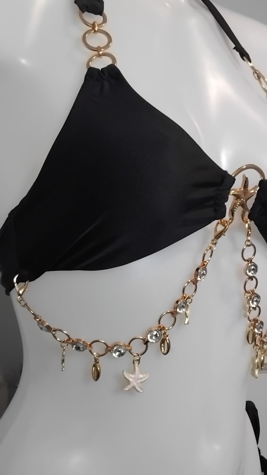 Maillot de bain Femme, bikini 2 pièces, bijou poitrine, logo étoile de mer, noir