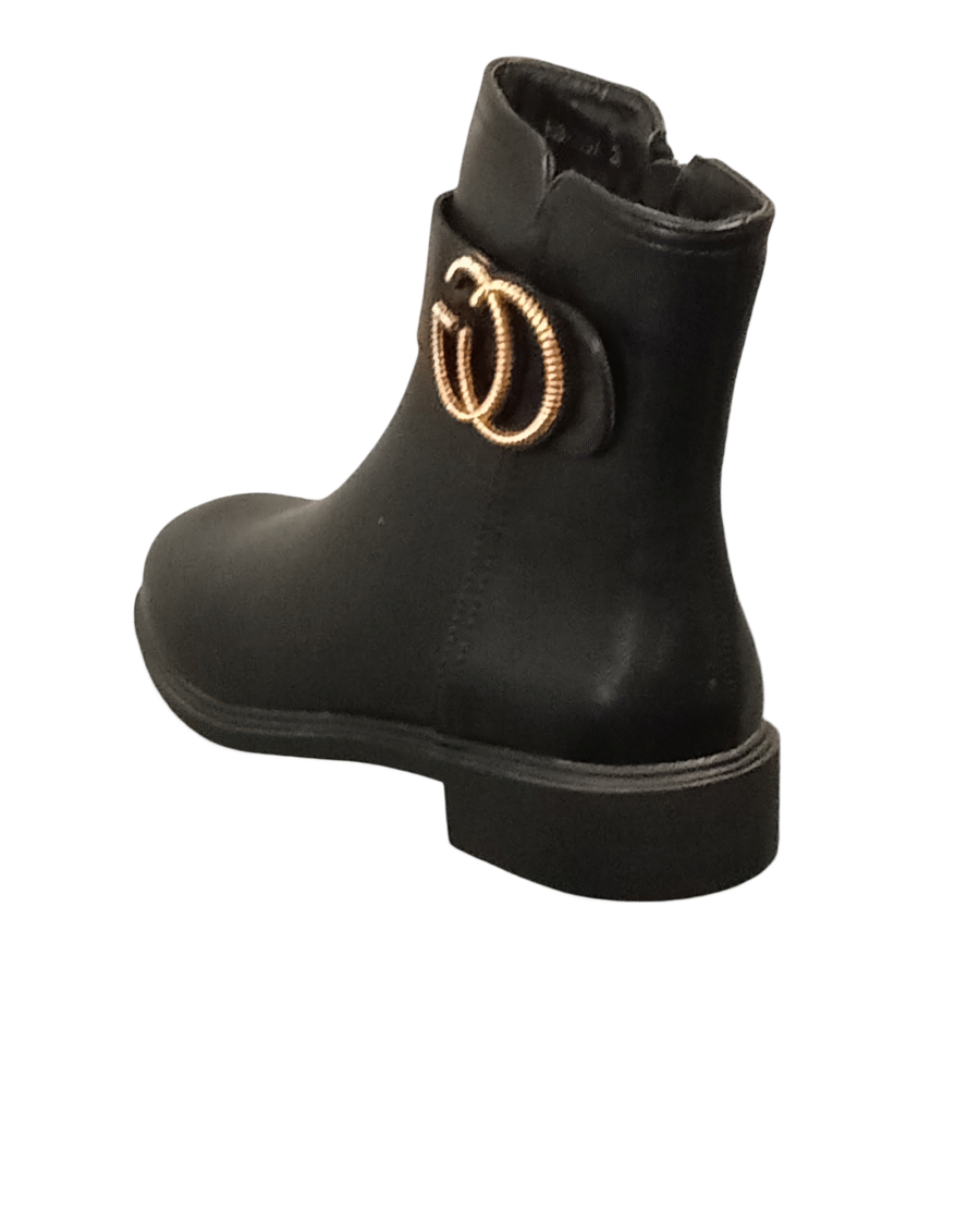 Chaussures Femme, bottines boots, fermeture zippé, noir, logo dorée