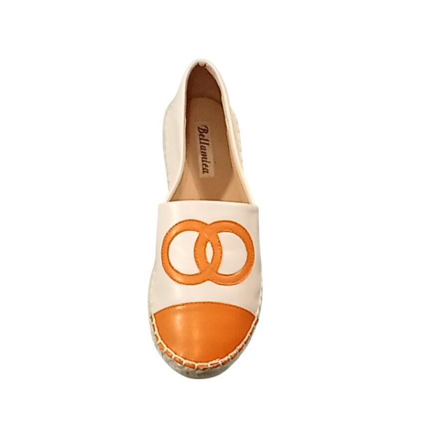 Chaussures Femme, espadrilles simili cuir, logo anneaux, orange