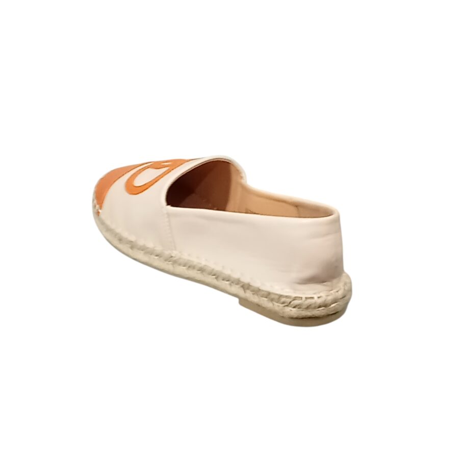 Chaussures Femme, espadrilles simili cuir, logo anneaux, orange