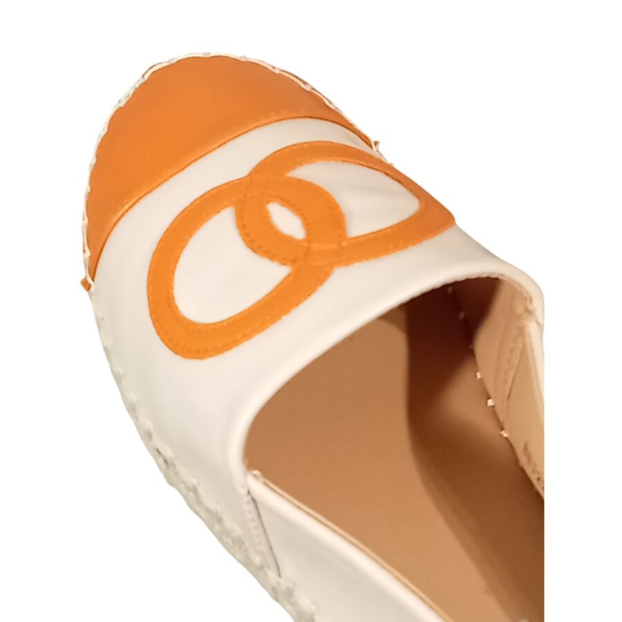 Chaussures Femme, espadrilles simili cuir, logo anneaux, orange